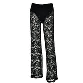 All Matching Lace See through High Waist Stitching Long Straight Leg Pants